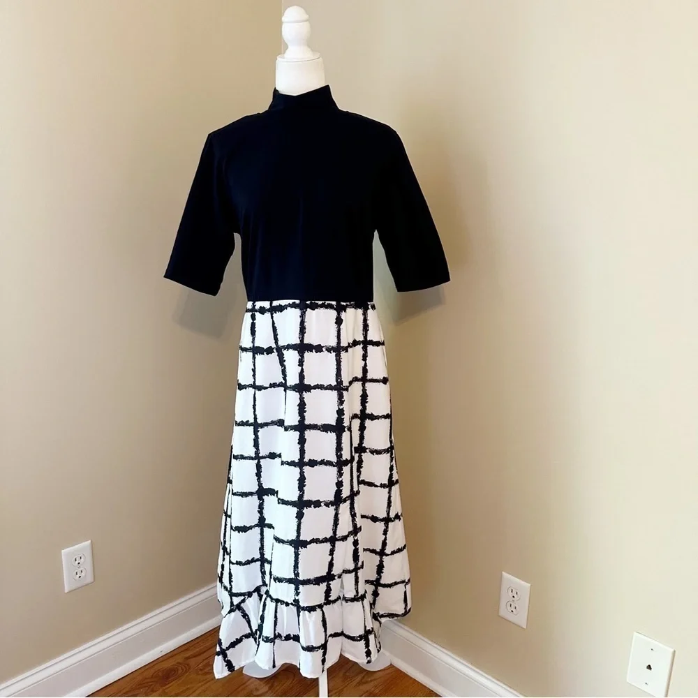 Eshakti Zapelle Fit and Flare Mock Neck Black and White Dress - Large (14) - Picture 15 of 15